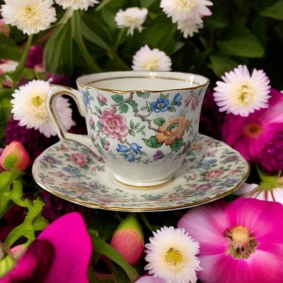 Crown Staffordshire Springtime Tea Cup Saucer Floral Fine Bone China England - Picture 15 of 16